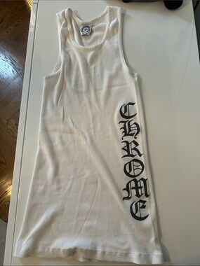 Chrome Hearts White Ribbed Tank Dress with Black Vertical Logo